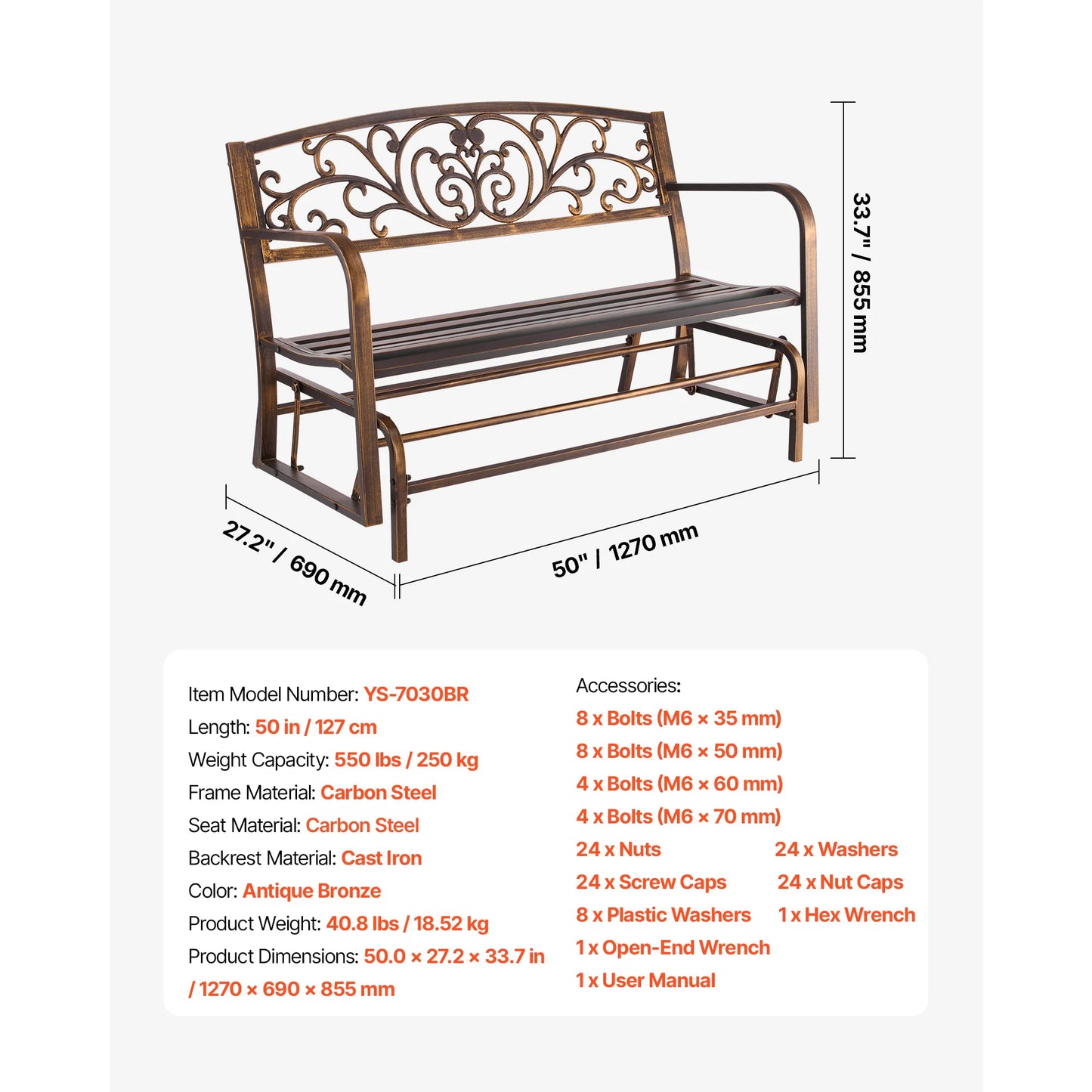SucceBuy Outdoor Wood Metal Garden Bench With 480 Lb Capacity