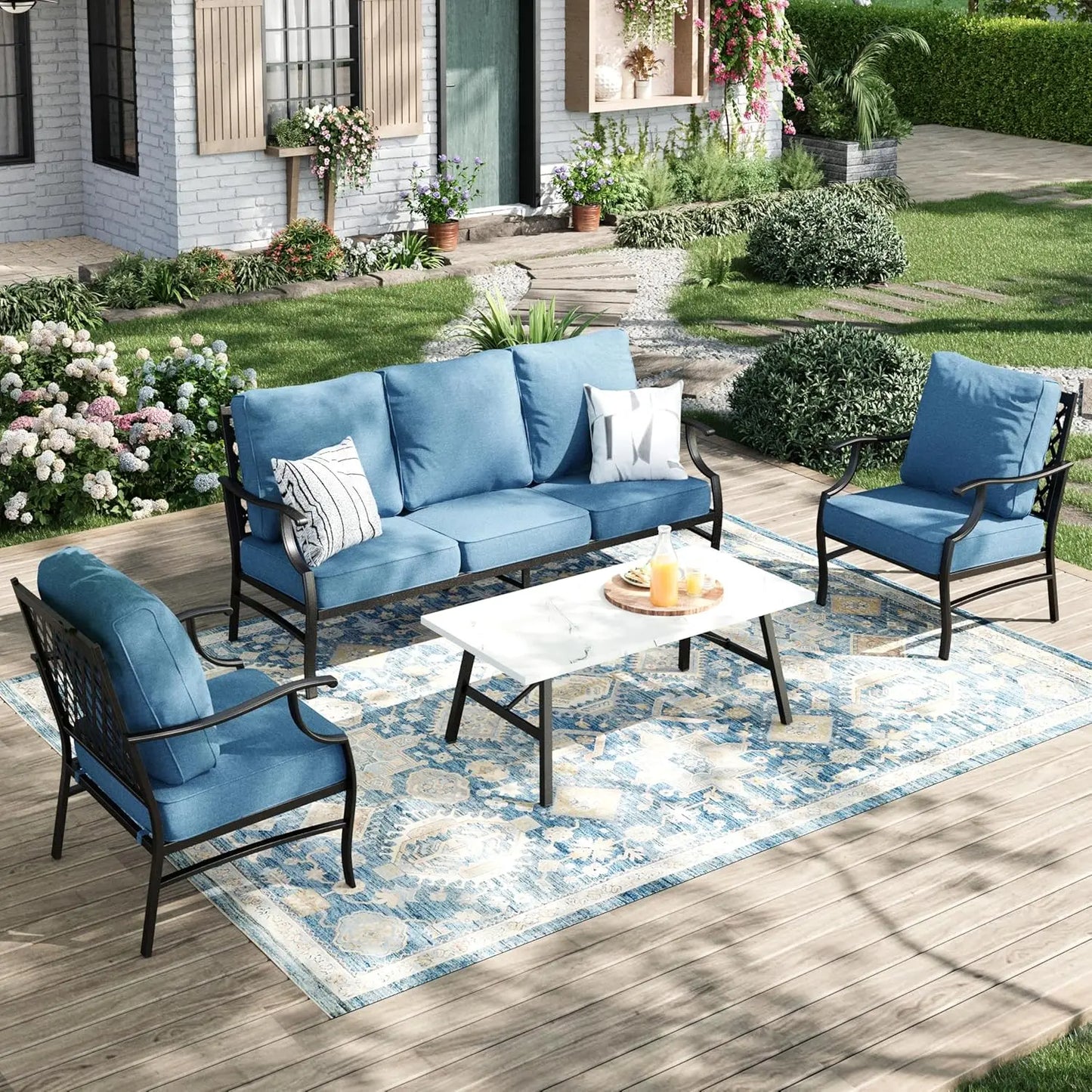 Patio Furniture Set 4-Piece Outdoor Metal Includes Sofa Swivel Chairs