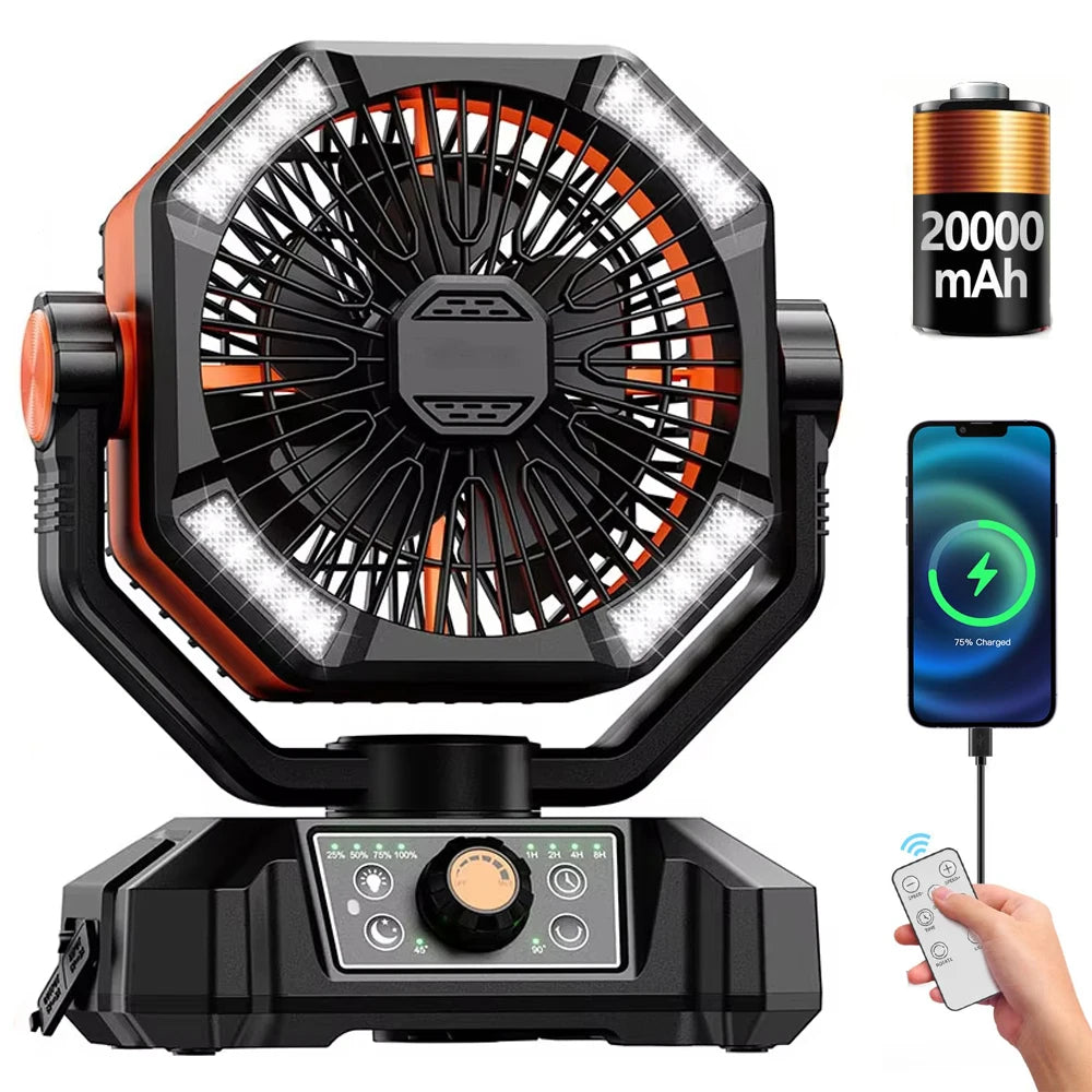 SKYTOO Camping Fan Dual Motor 20000mAh Clip Fan With Digital Display Lantern