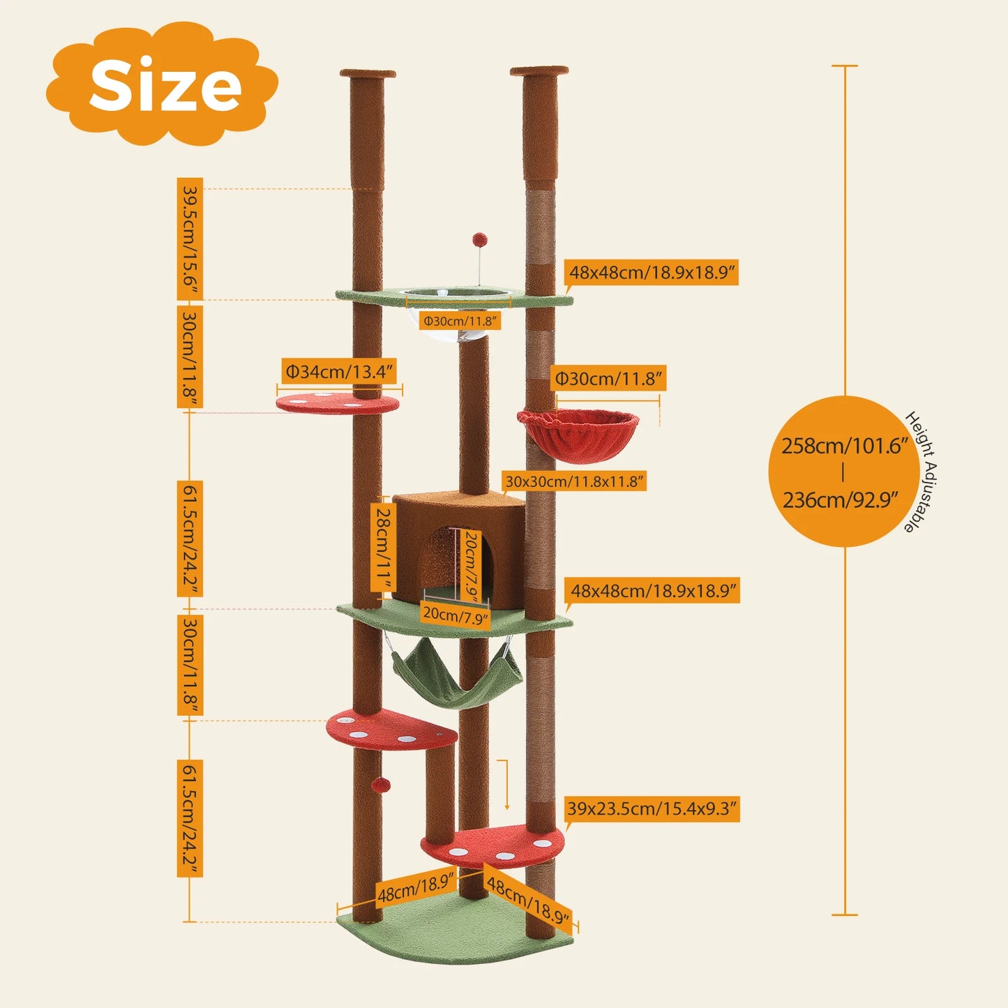 PAWZ Road Floor-To-Ceiling Cat Tree With Sisal Scratching Posts
