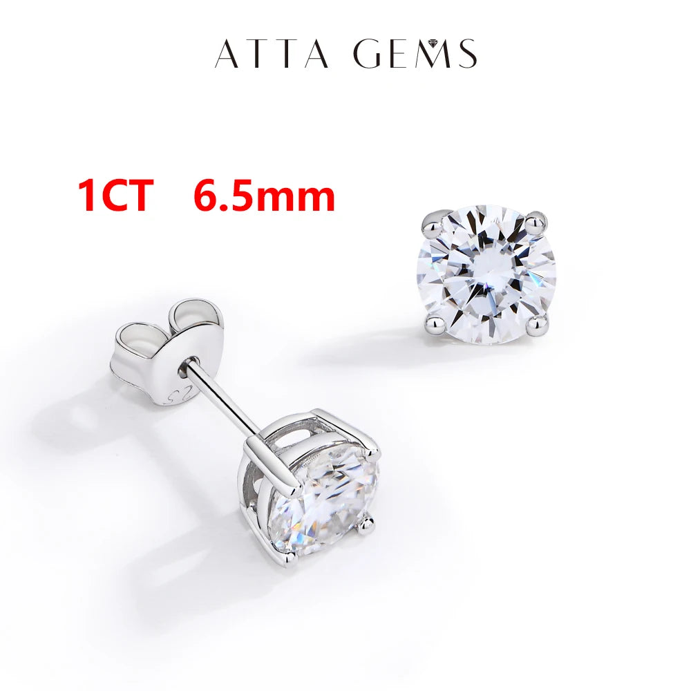 Attagems VVS1 Moissanite Four Claw Sterling Silver Stud Earrings