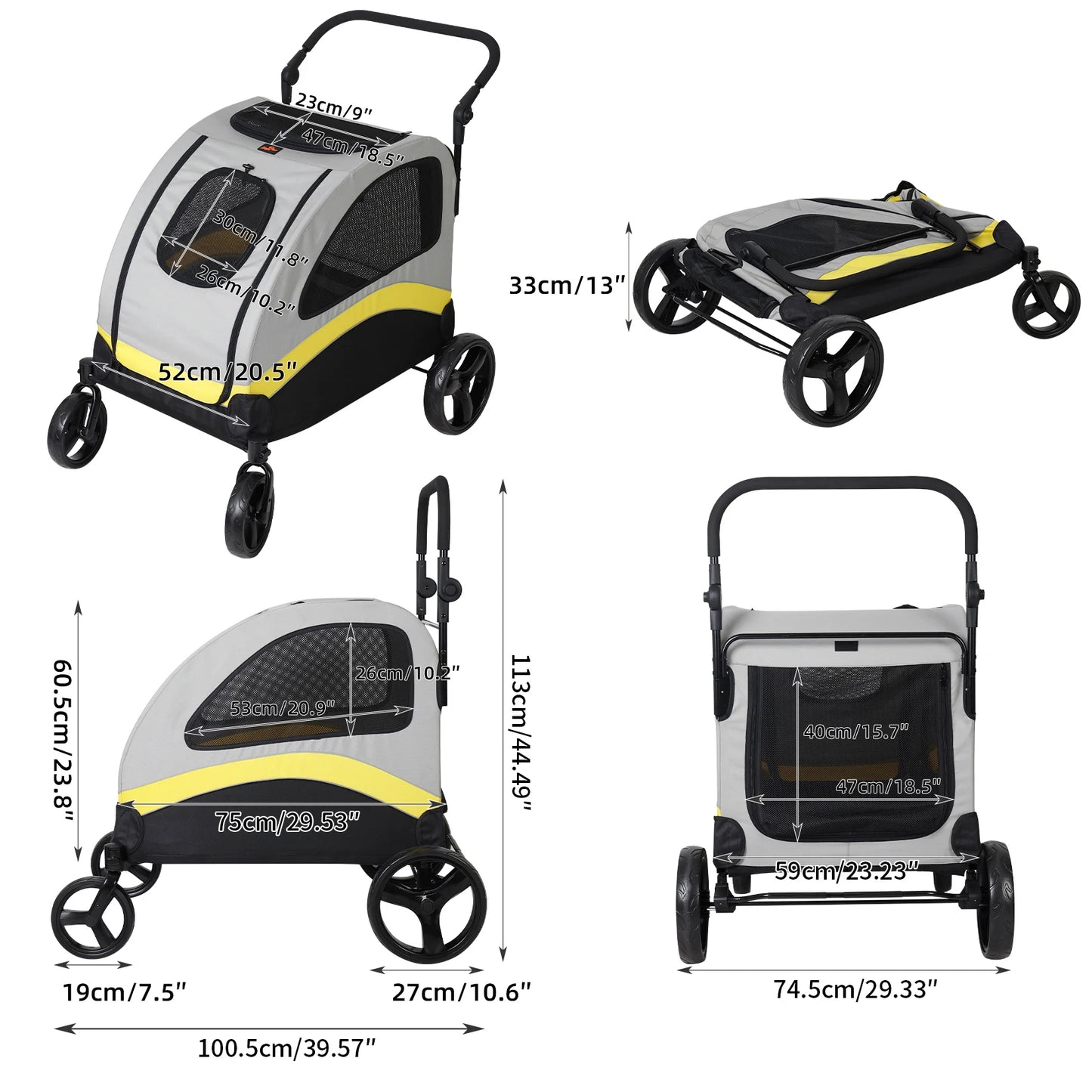 Premium Foldable Dog Stroller Four Wheel Pet Jogger