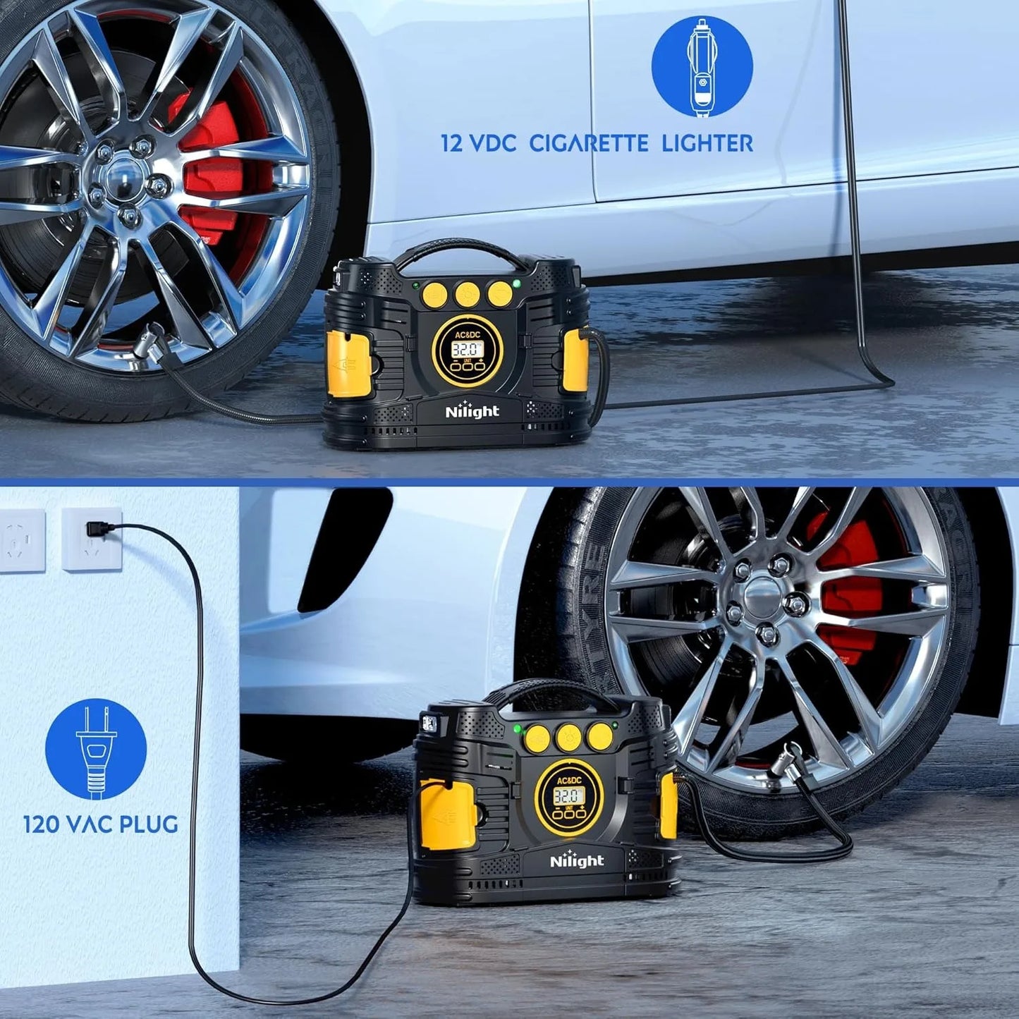 Tire Inflator Portable Air Compressor Dual Power for Cars