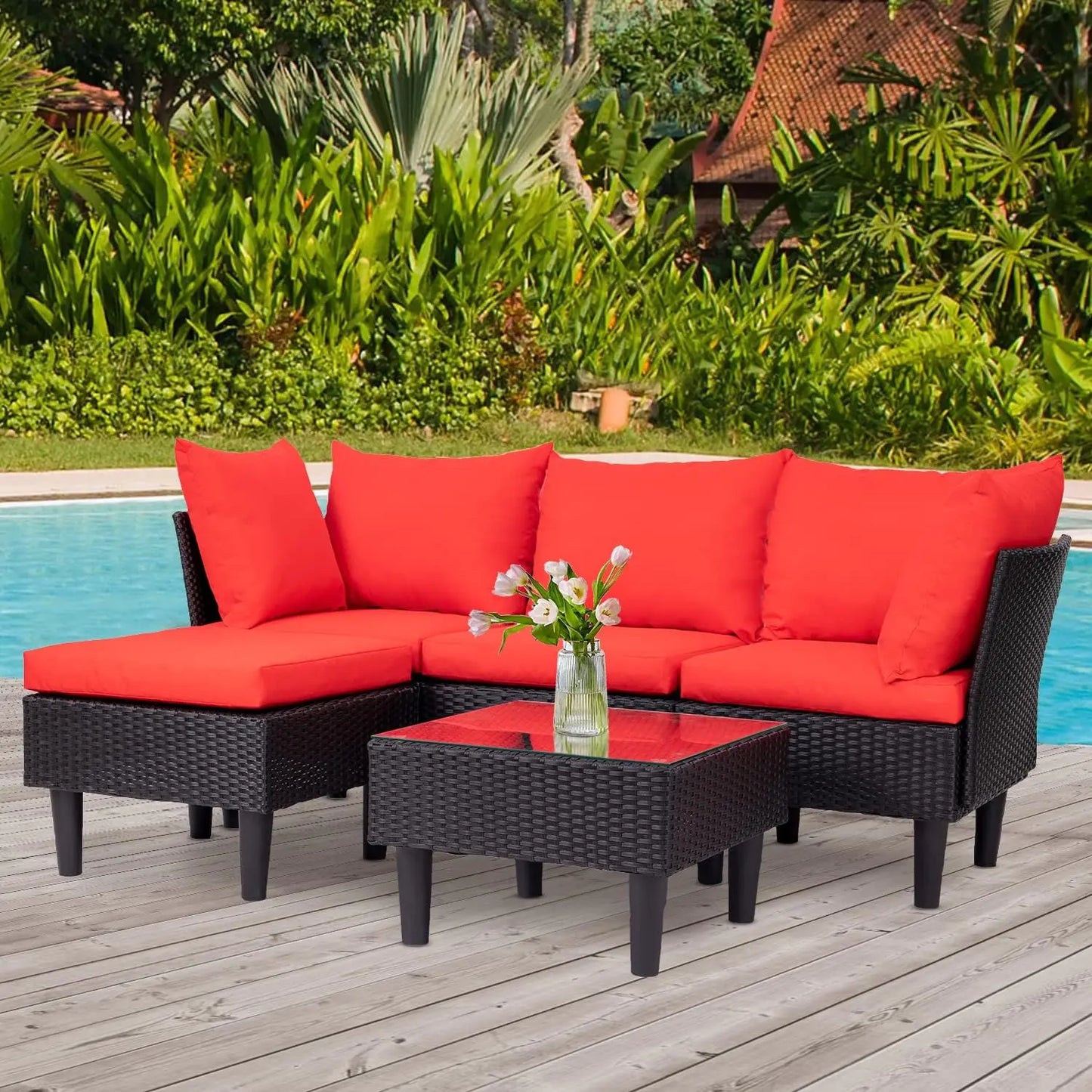 Patio Furniture 5 Piece Outdoor Wicker Conversation Set