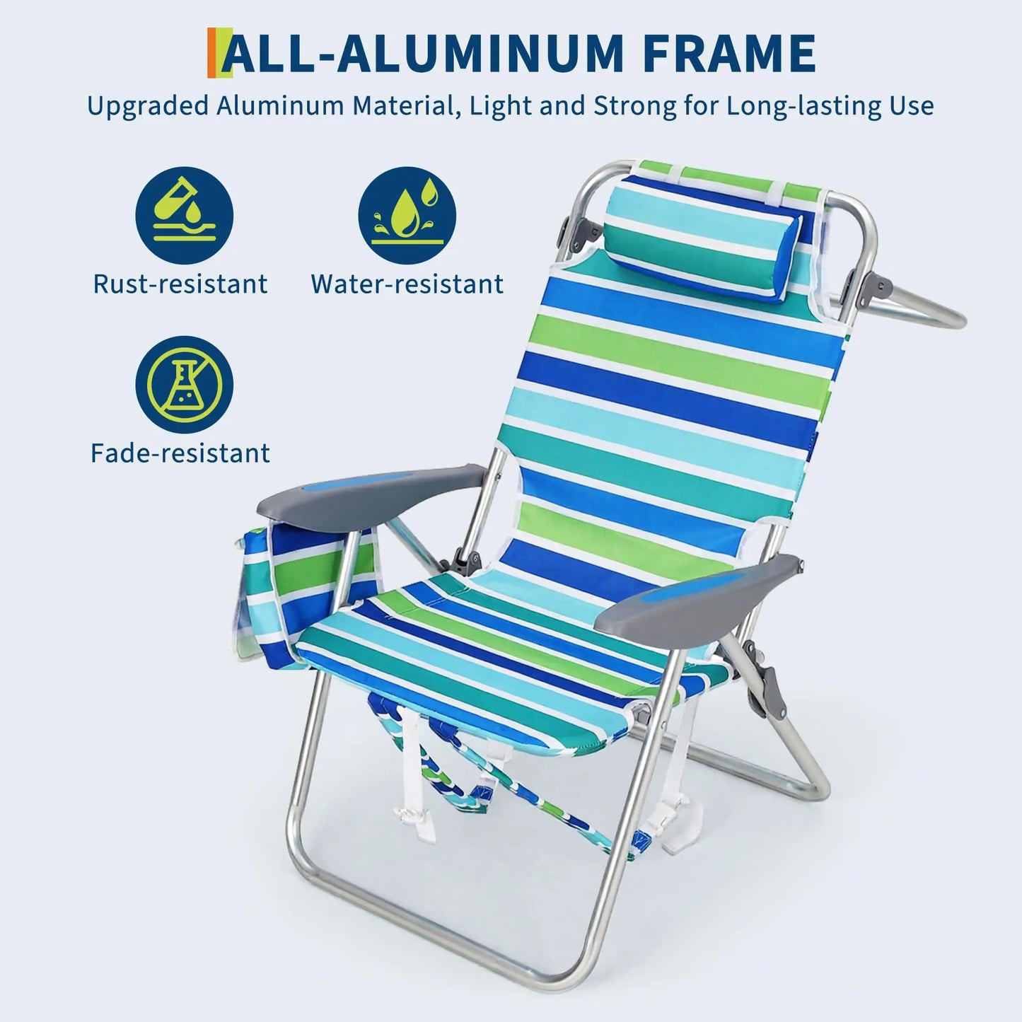 HiMISS Backpack Beach Chair 2 Pack Foldable Camping Lounger With Cooler