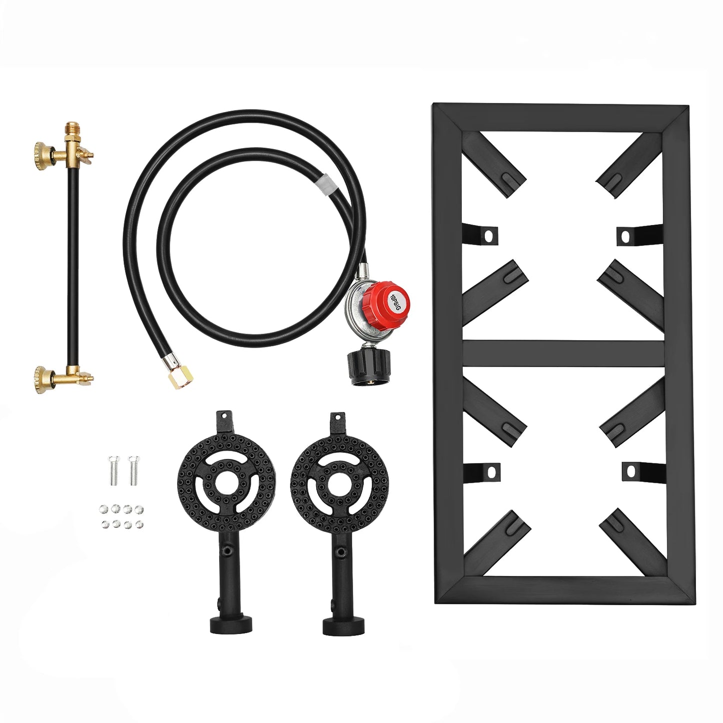 Portable Outdoor Double Burner Gas Stove With Adjustable Regulator Hose