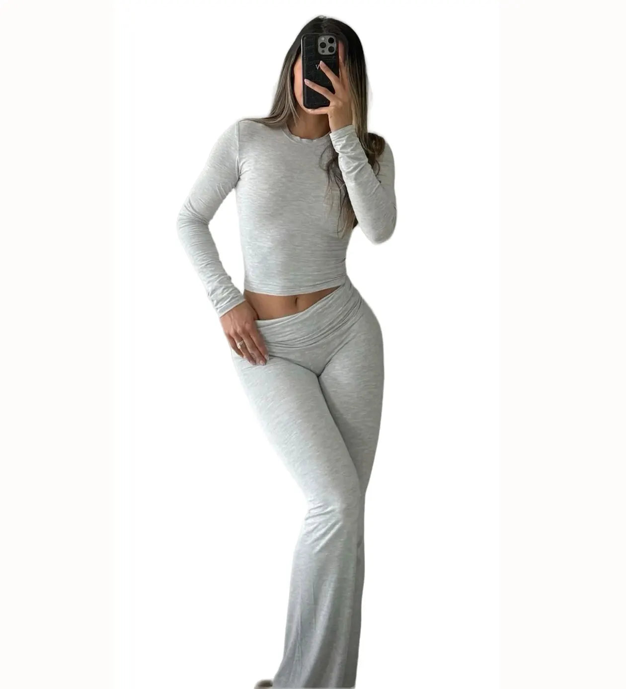 Women's Yoga Two Piece Set Long Sleeve Wide Leg