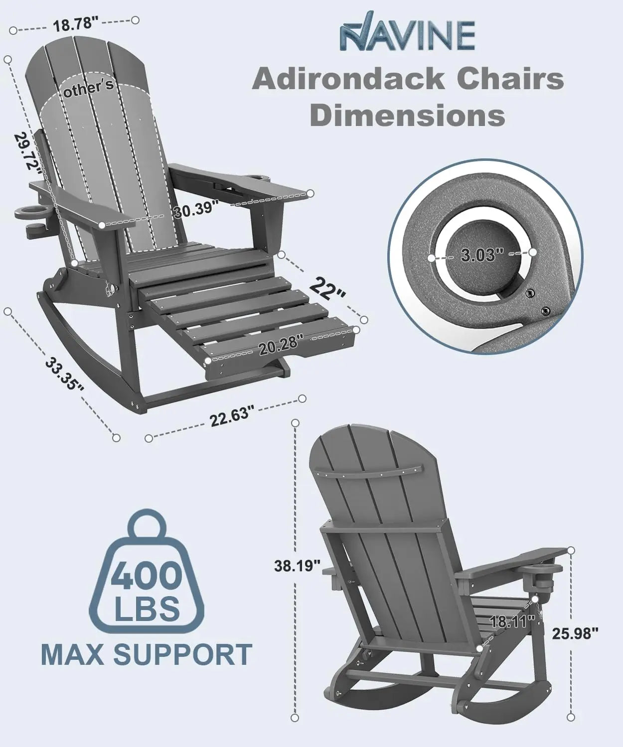 MOYU Adirondack Rocking Chairs Set of 2 With Retractable Ottoman