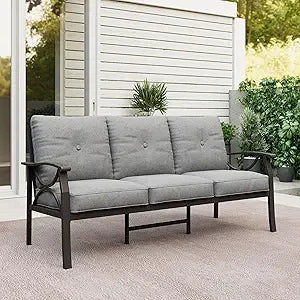 Outdoor Aluminum Patio Sofa Three Seater All Weather With Cushions