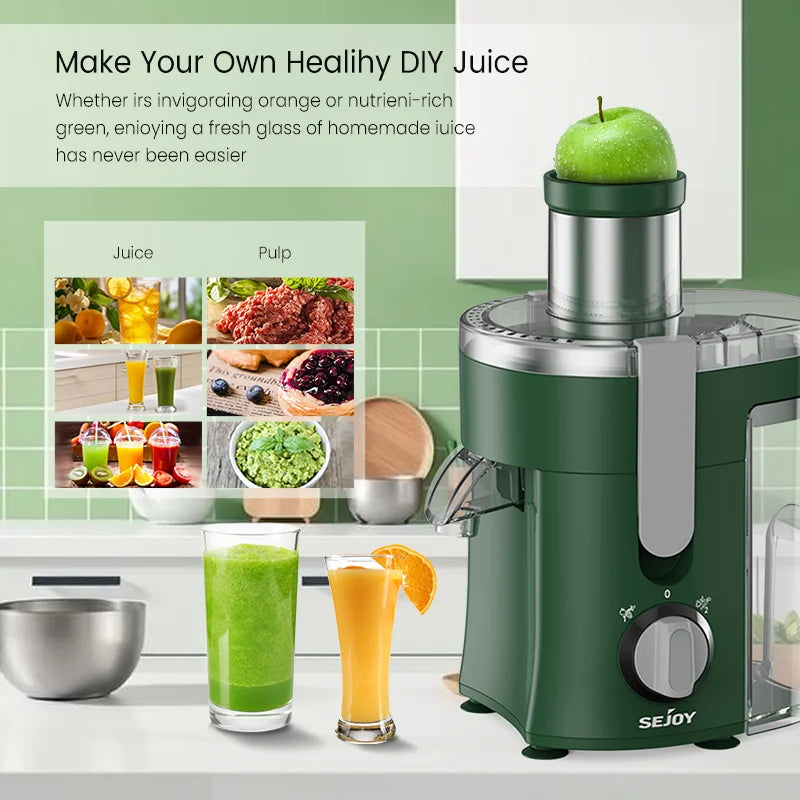Sejoy Compact Fruits Juicer,500W Juice Extractor Machine Wide Mouth 3” Feed Chute for Fruit Vegetable Centrifugal Extractor