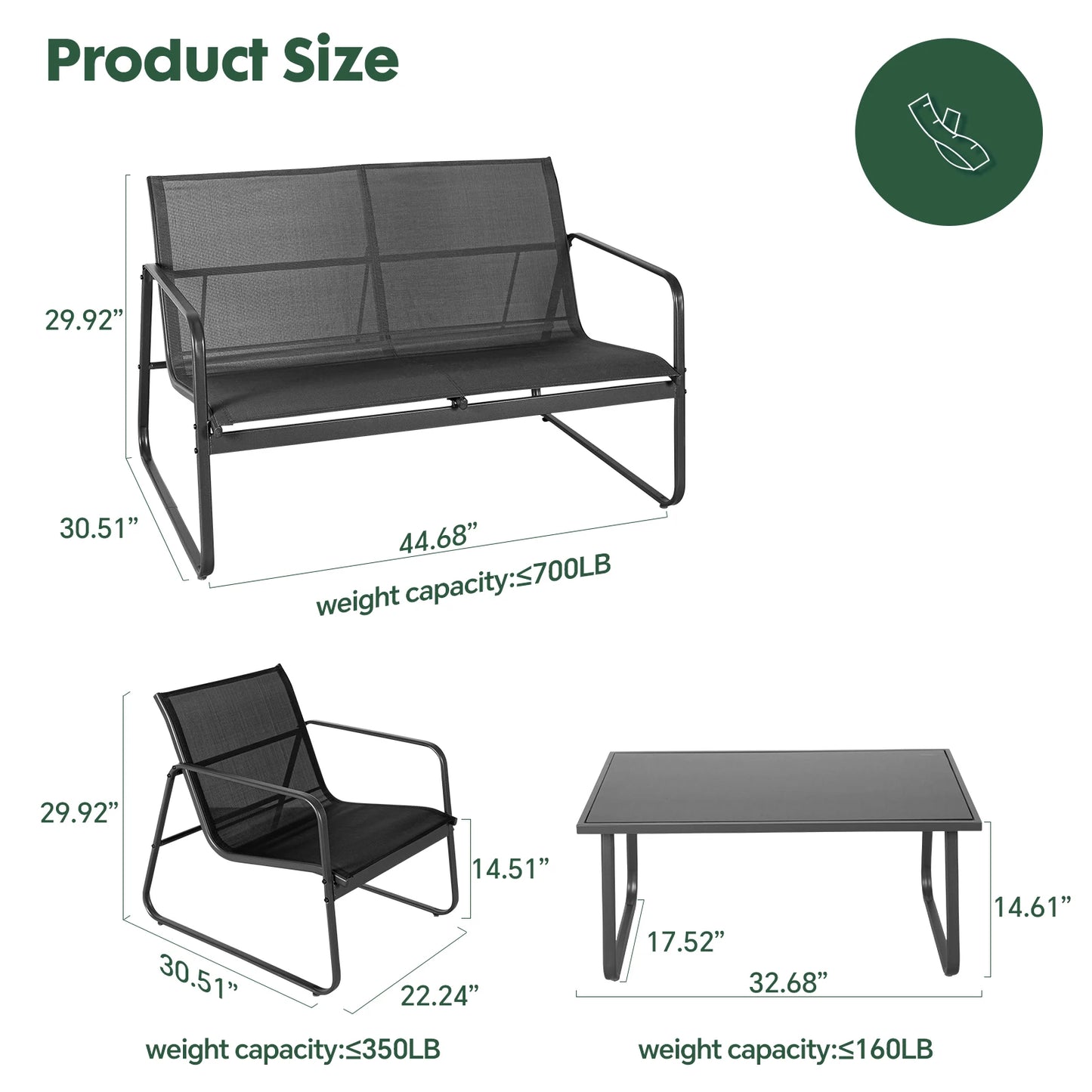 JHK Outdoor Patio Furniture Set With Table And Mesh Backrest