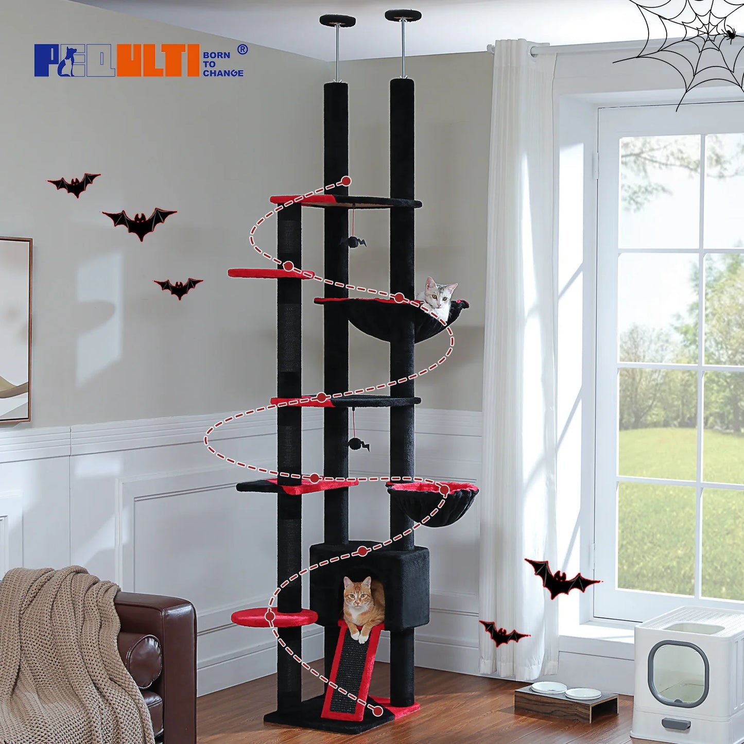 PAWZ Road Floor-To-Ceiling Cat Tree With Sisal Scratching Posts