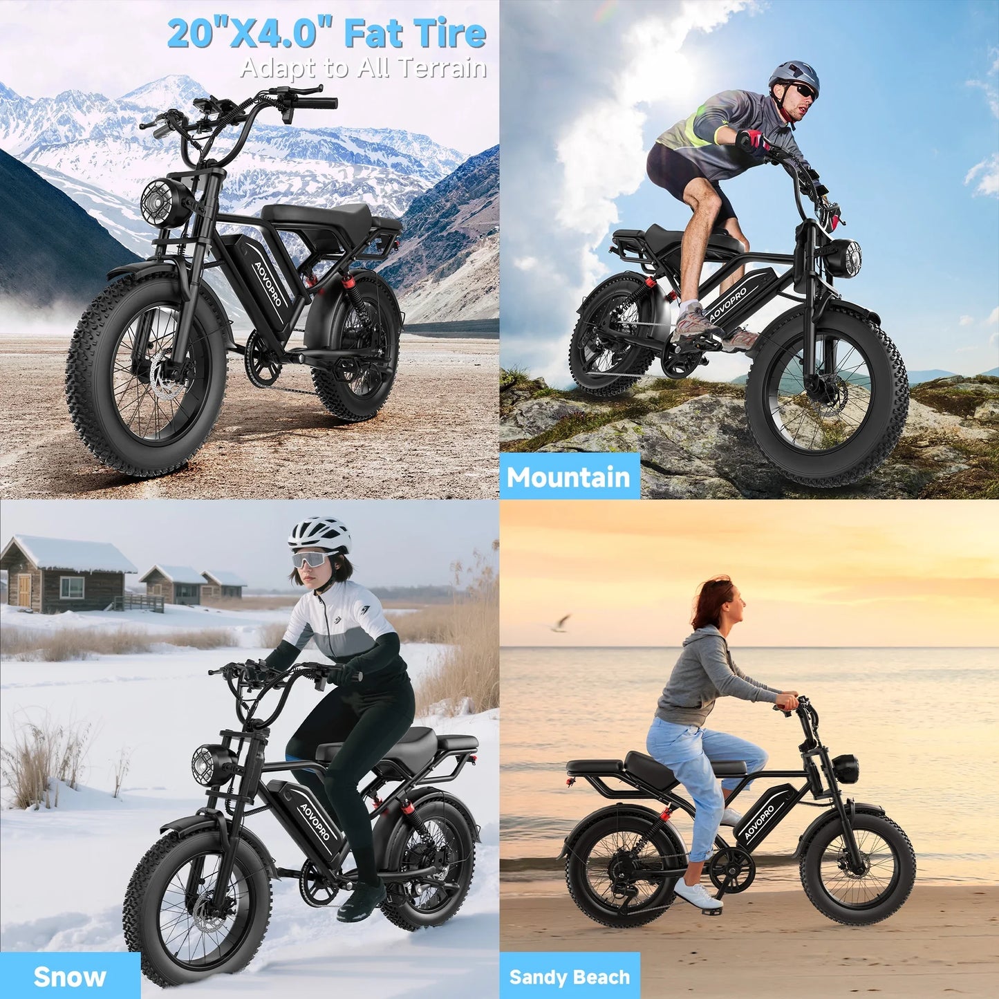 AOVOPRO AP20 Electric Fat Tire Bike 1500W All Terrain