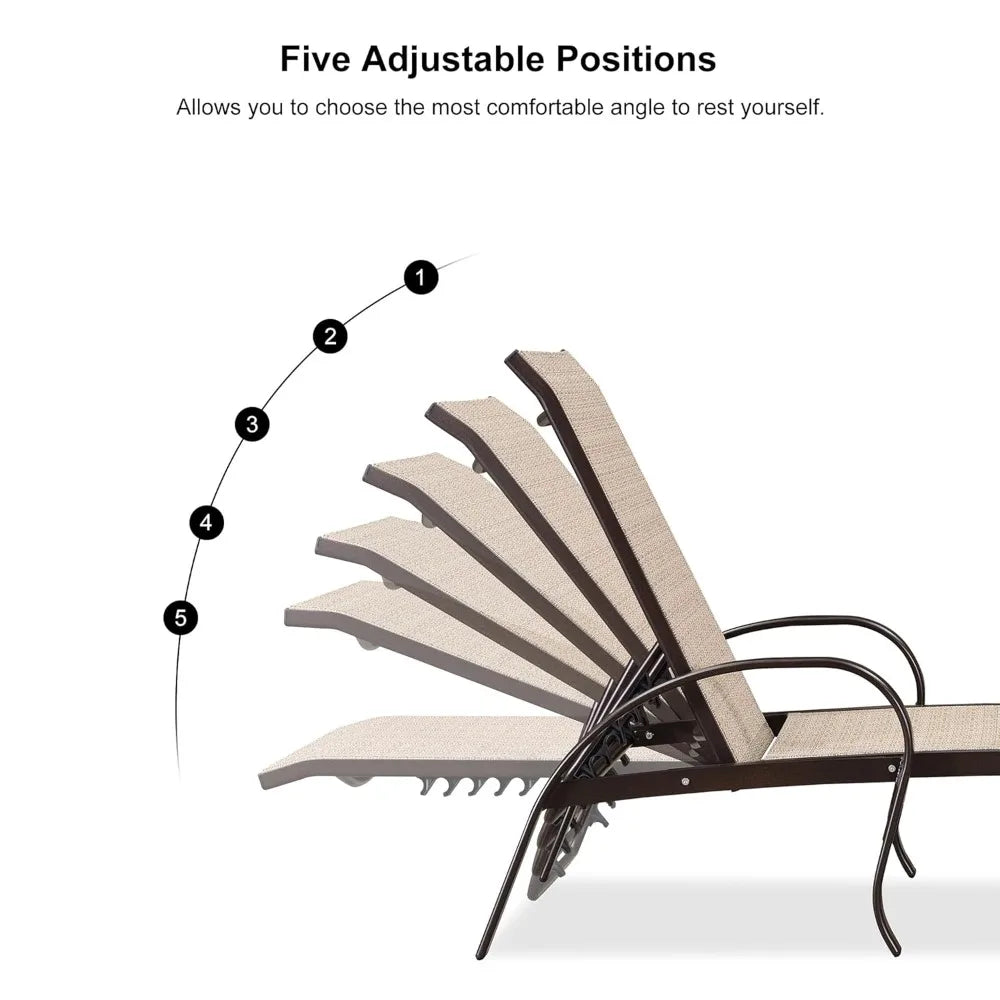 Outdoor Chaise Lounge Set of Three With Adjustable Aluminum Loungers