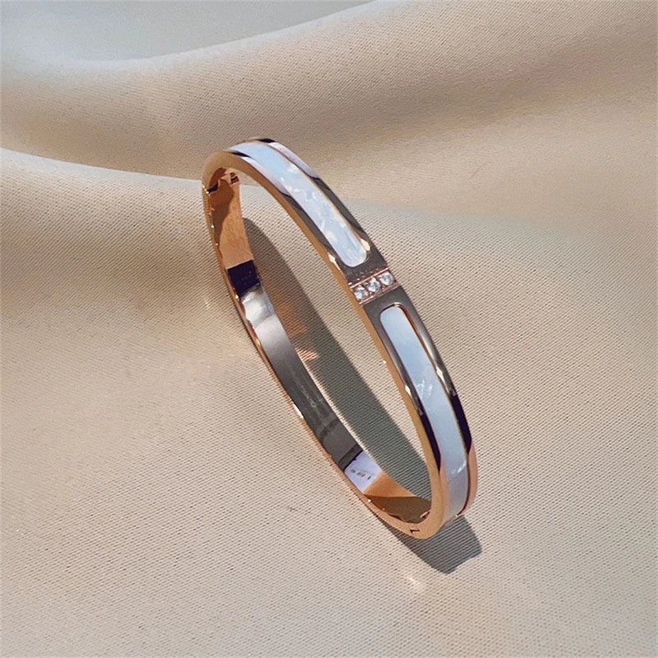 Sparkling Zirconia Inlaid Stainless Steel Stackable Bracelet Set For Women