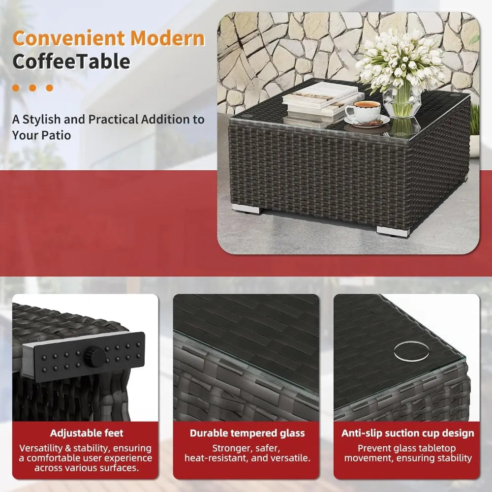 7-Piece Outdoor Patio Furniture Sofa Set With Glass Top Table