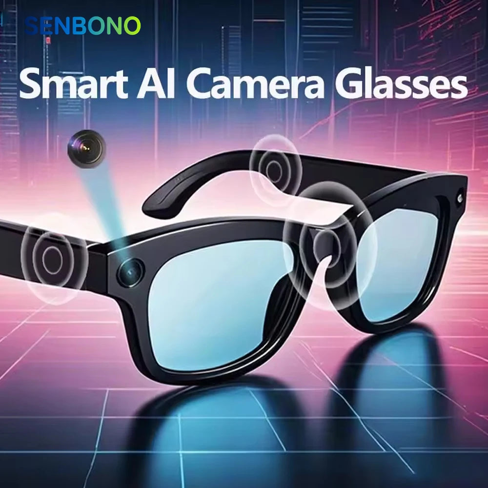 SENBONO Smart Glasses AI Translator 8MP Camera 4K Video