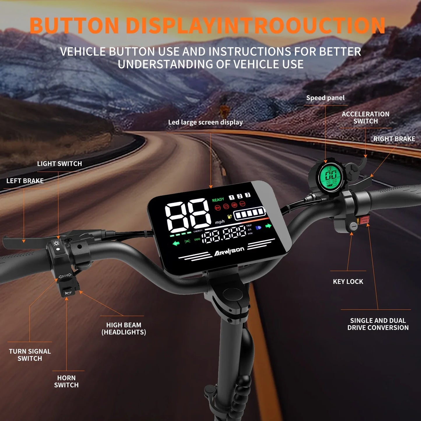 Arwibon 5600W Dual Motor Electric Scooter Folding Off-Road 46MPH