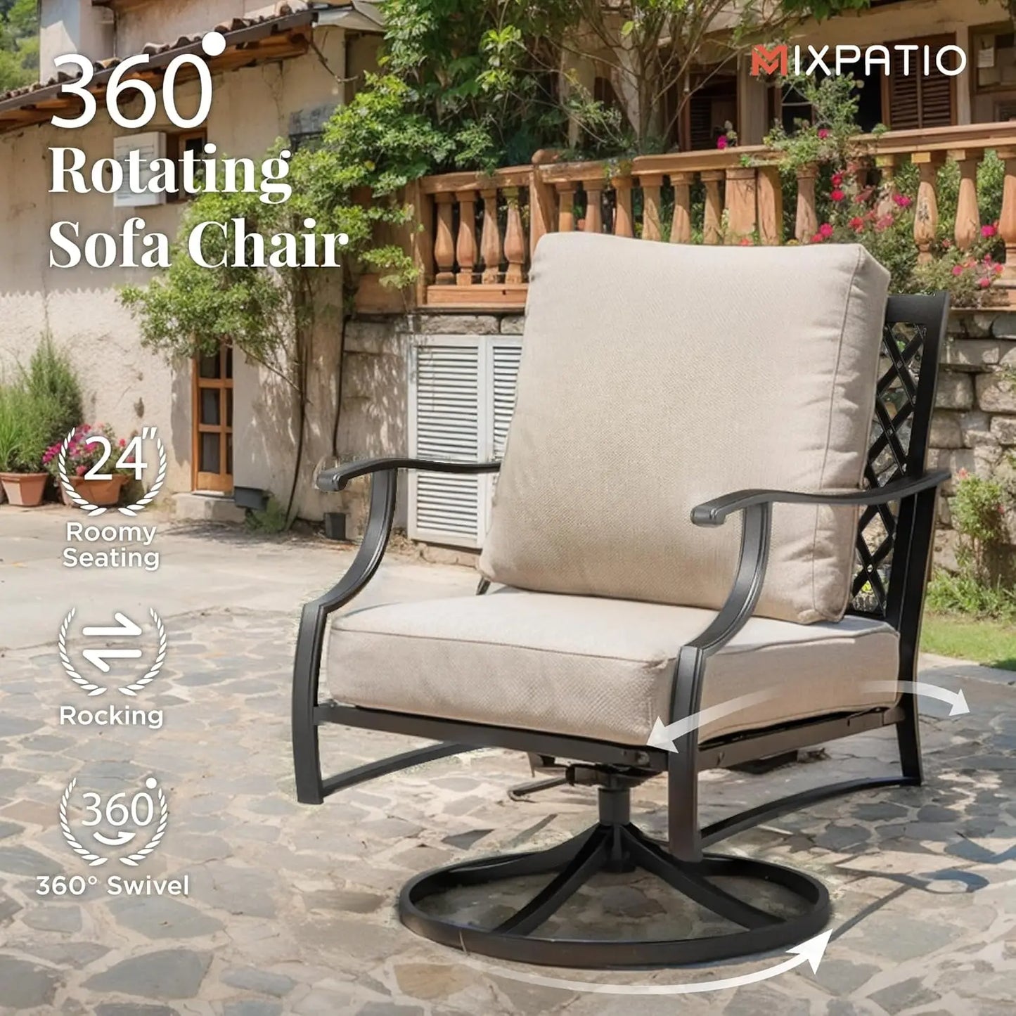 Patio Furniture Set 4-Piece Outdoor Metal Includes Sofa Swivel Chairs