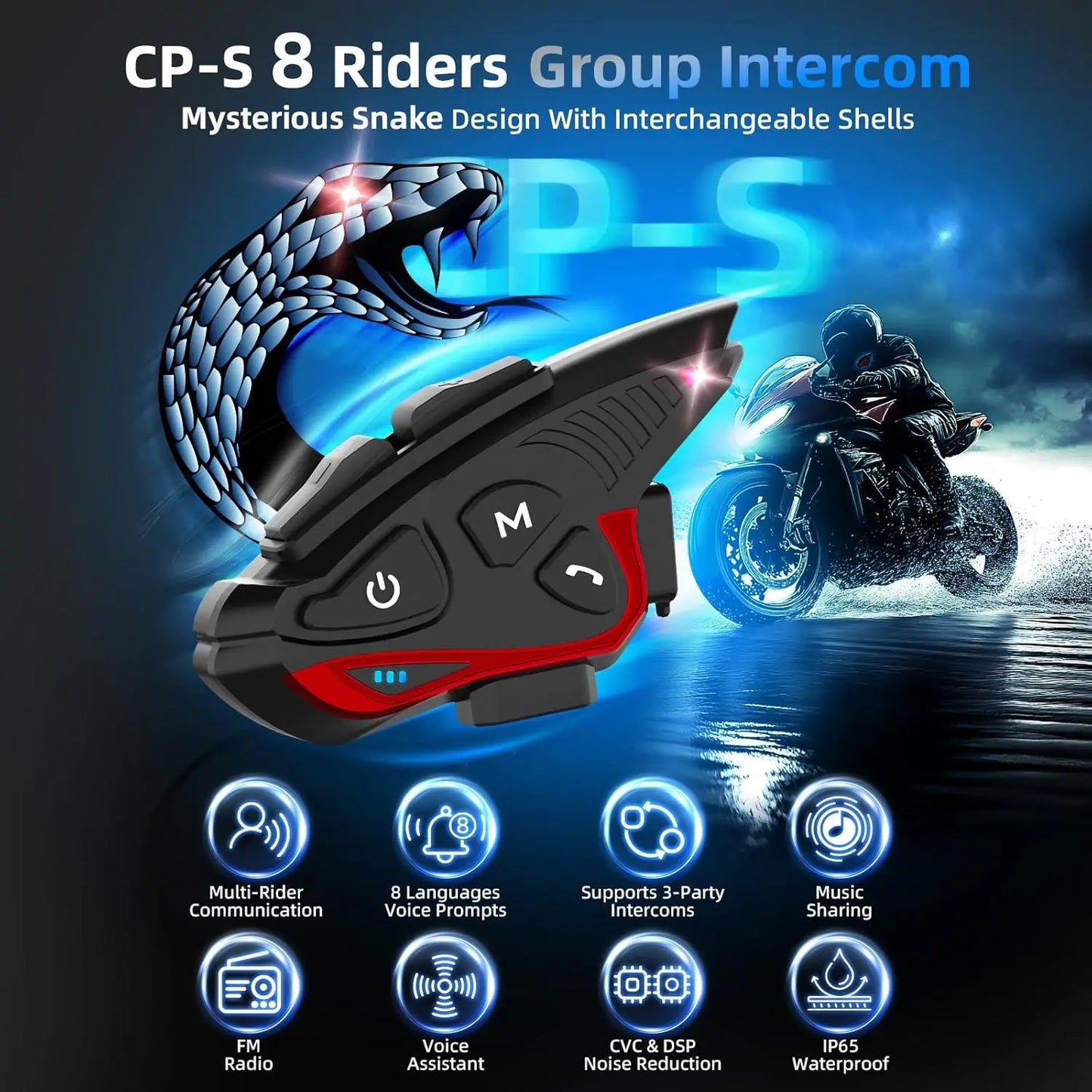 SYNCO Motorcycle Helmet Bluetooth Intercom For Up To 8 Riders