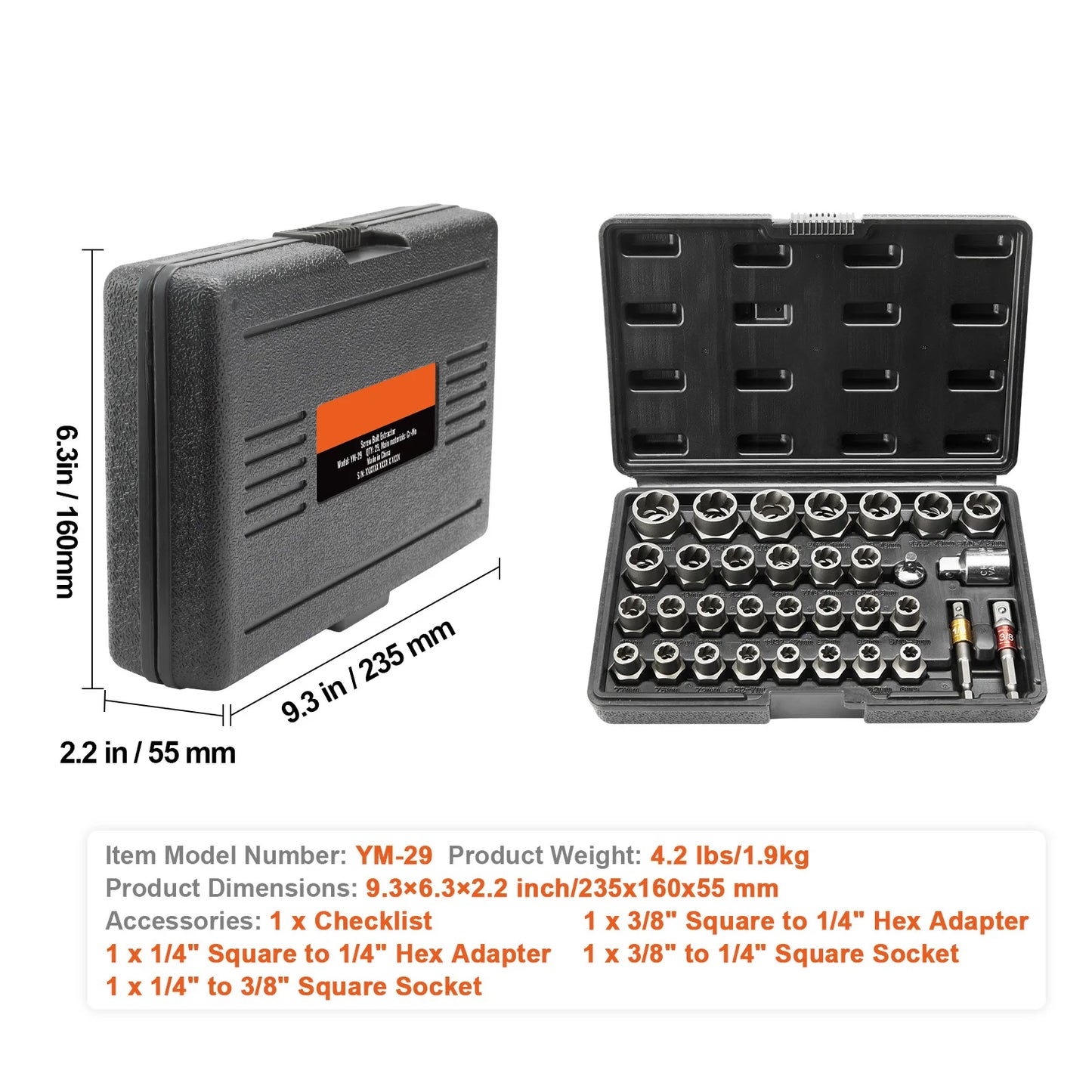 SucceBuy 29-Piece Bolt Extractor And Nut Remover Socket Set