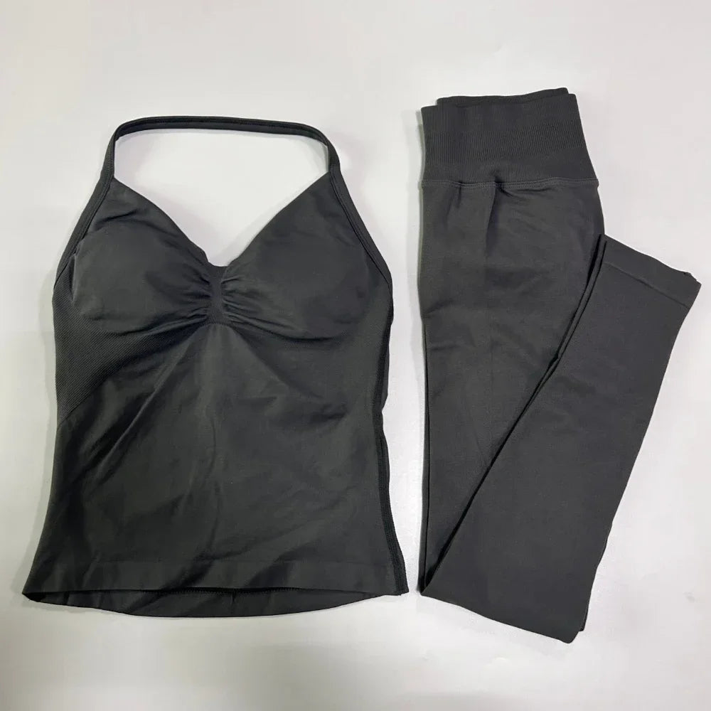 Seamless Gym Set For Women With Tank Top And High Waist Leggings