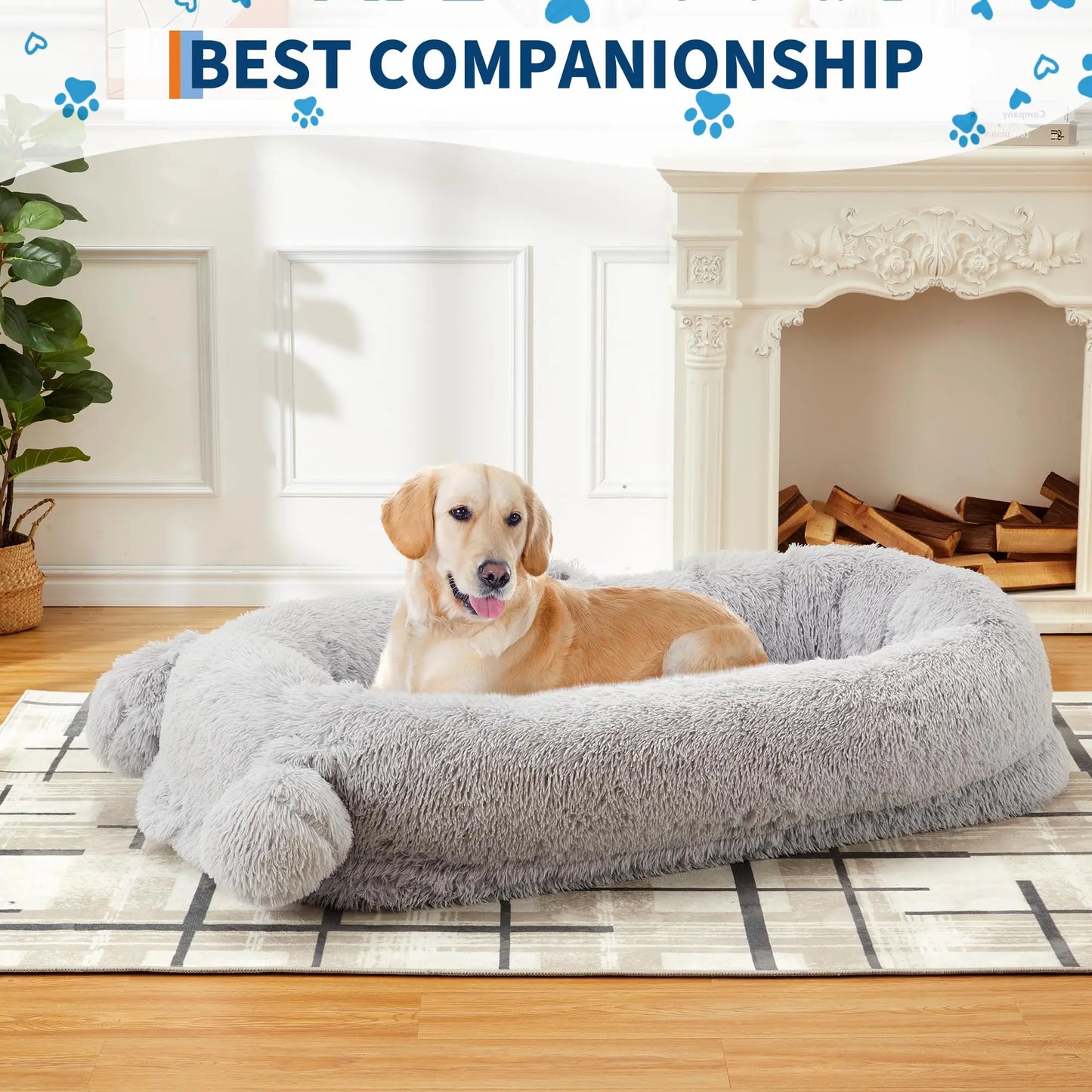 HiMISSCN Dog Bed With Removable Cover, Storage Pockets, Matching Blanket