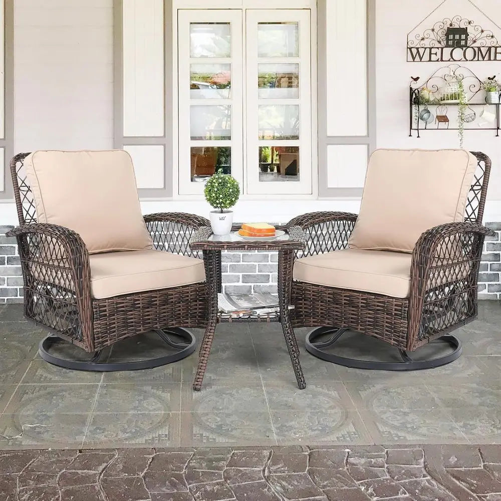 Outdoor 3Piece Patio Set With Swivel Chairs And Bistro Table