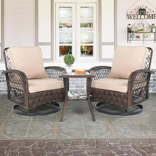 Outdoor 3Piece Patio Set With Swivel Chairs And Bistro Table