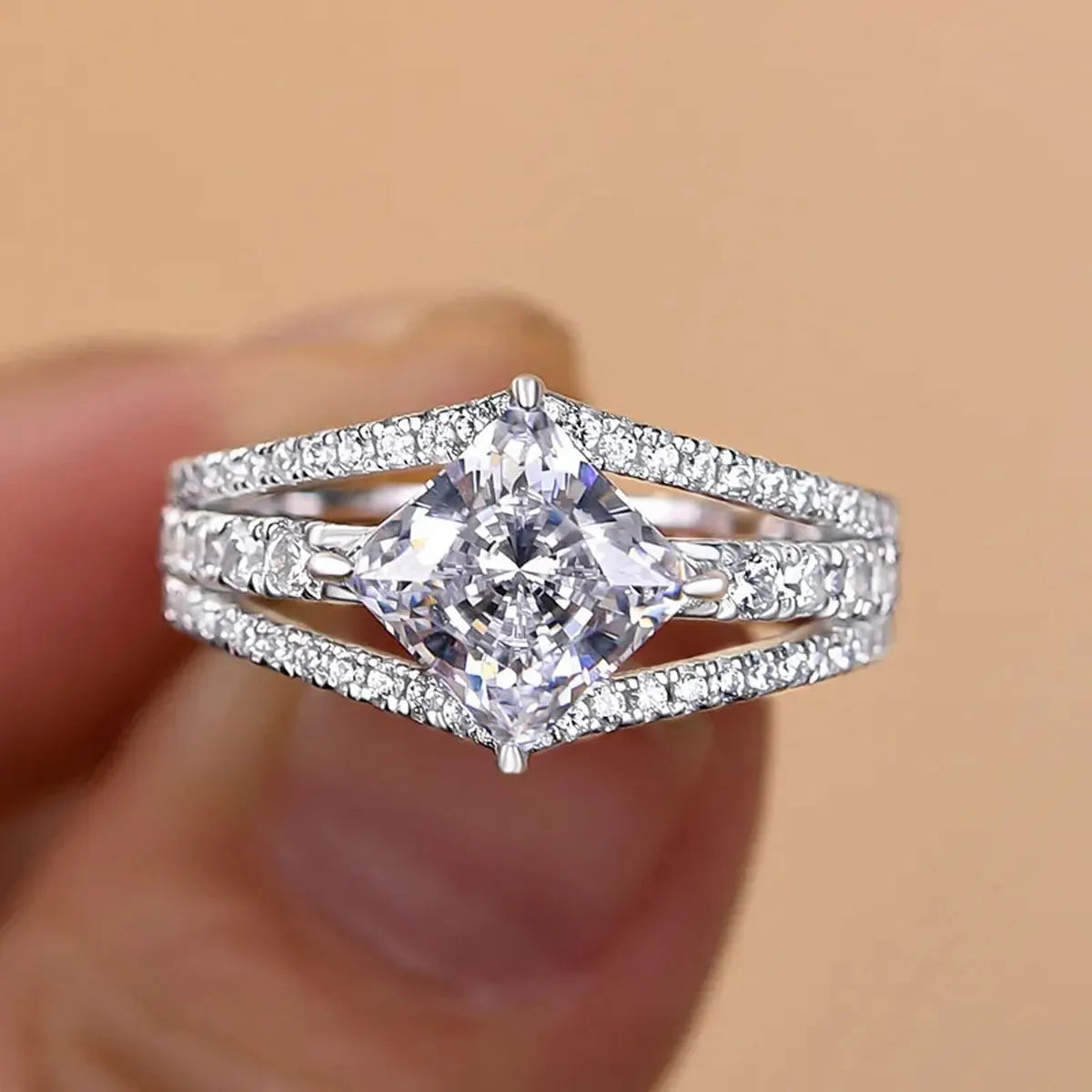 Princess Square Moissanite Engagement Ring Gold Plated Wedding Jewelry